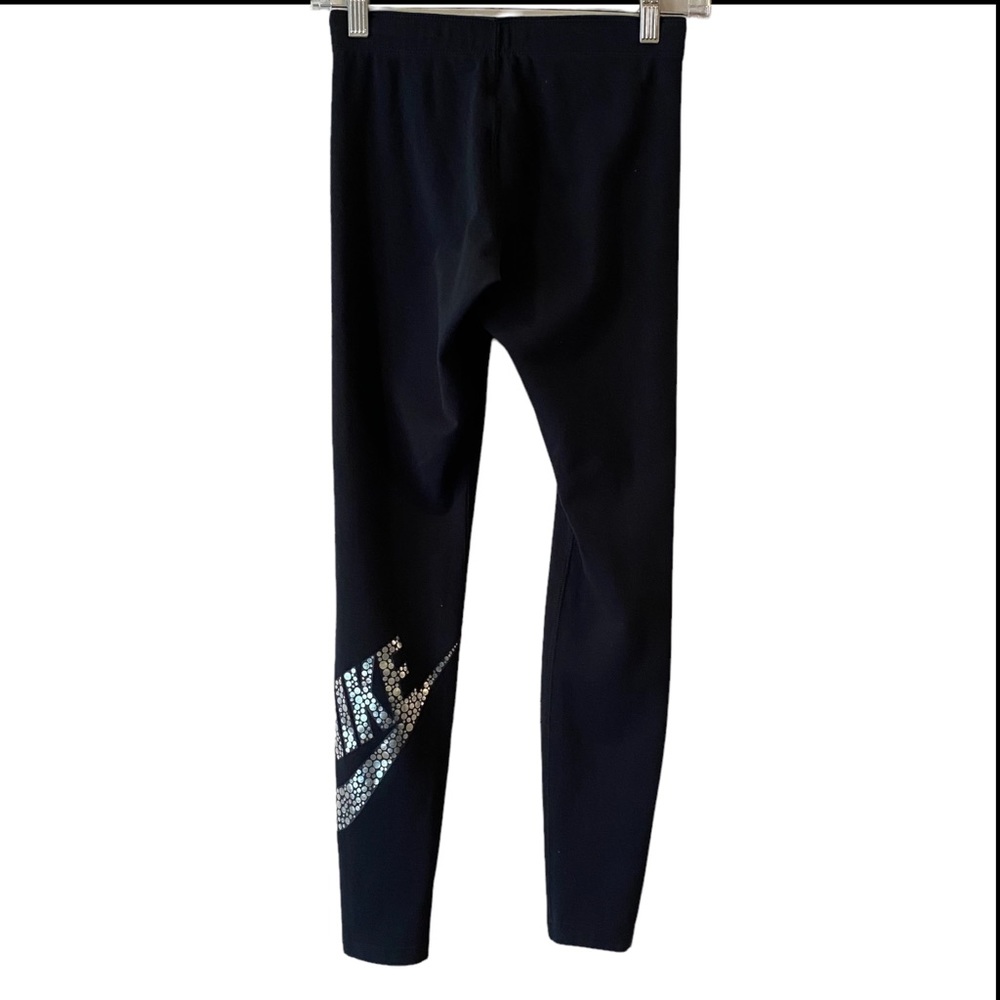 Nike Leg A See Leggings SMALL Black & Metallic Silver Dot Logo Organic/Recycled